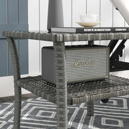 Outdoor Rattan Table, 50x50x45cm, Glass Top, Weatherproof