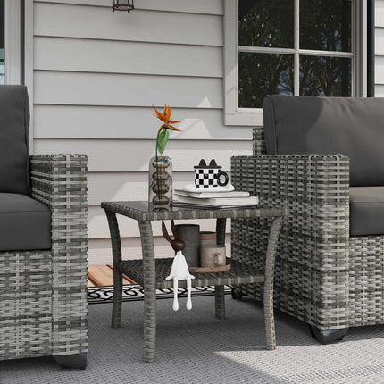 Outdoor Rattan Table, 50x50x45cm, Glass Top, Weatherproof