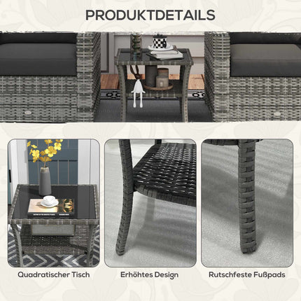 Outdoor Rattan Table, 50x50x45cm, Glass Top, Weatherproof