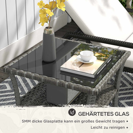 Outdoor Rattan Table, 50x50x45cm, Glass Top, Weatherproof