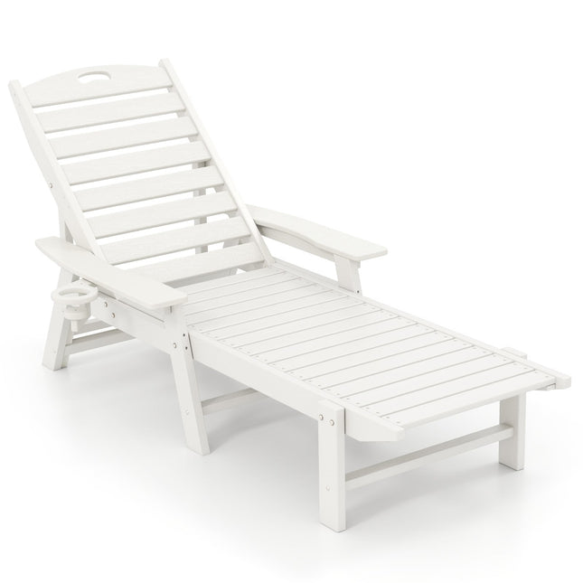 Outdoor Recliner Chair, HDPE, Adjustable Backrest, White