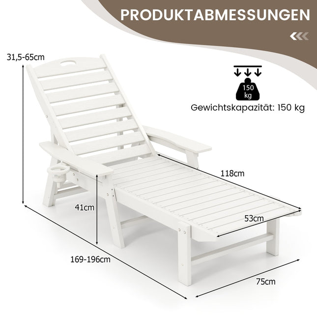 Outdoor Recliner Chair, HDPE, Adjustable Backrest, White