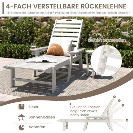 Outdoor Recliner Chair, HDPE, Adjustable Backrest, White