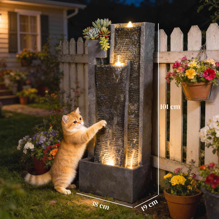 Outdoor Resin Fountain with Planter and LED Lights