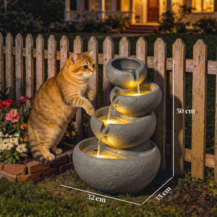 Outdoor Resin Water Fountain with LED Lights, 4-Tier