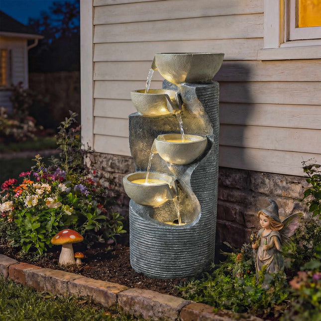 Outdoor Resin Water Fountain with LED Lights, 80 cm
