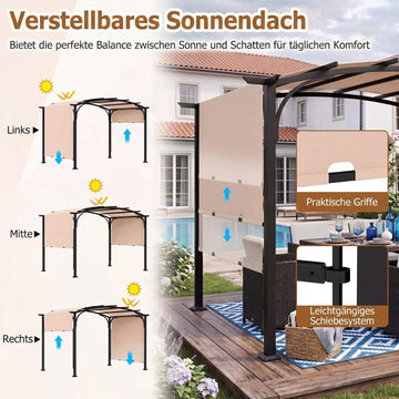 Outdoor Retractable Pergola, Metal Frame, Beige, 305x242 cm