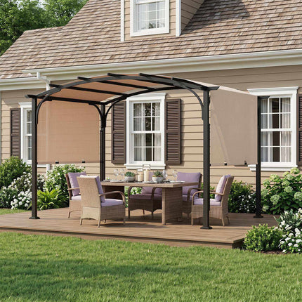 Outdoor Retractable Pergola, Metal Frame, Beige, 305x242 cm