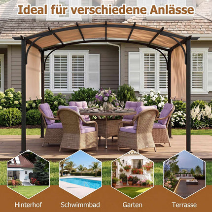 Outdoor Retractable Pergola, Metal Frame, Beige, 305x242 cm