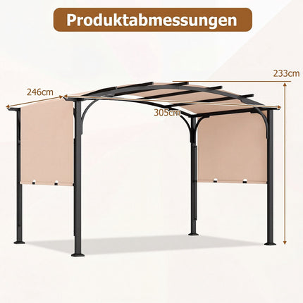 Outdoor Retractable Pergola, Metal Frame, Beige, 305x242 cm