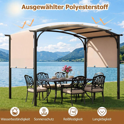 Outdoor Retractable Pergola, Metal Frame, Beige, 305x242 cm