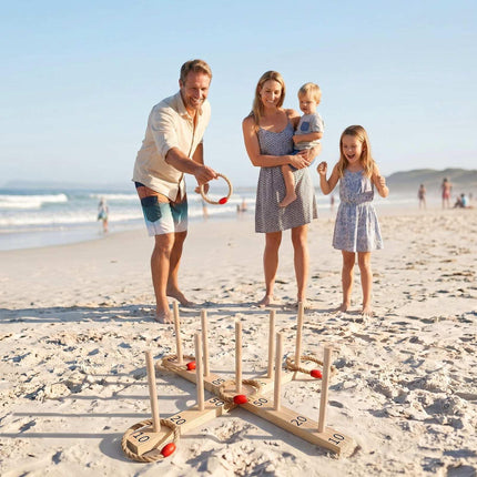 Outdoor Ring Toss Game with 5 Rope Rings, Solid Wood