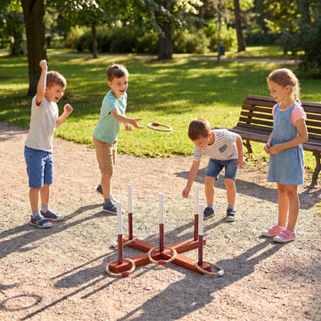 Outdoor Ring Toss Game with 6 Rope Rings, Solid Wood Frame