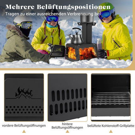 Outdoor Rocket Stove with Glass Window, 2 Cooking Surfaces