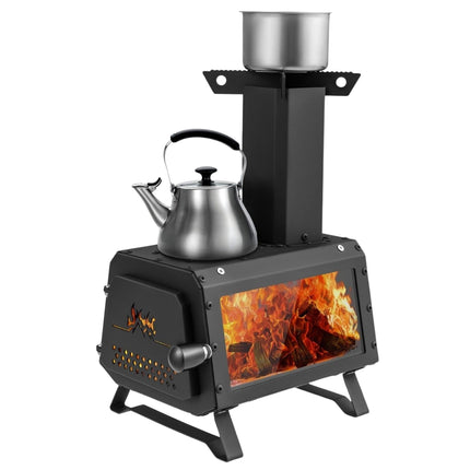 Outdoor Rocket Stove with Glass Window, 2 Cooking Surfaces