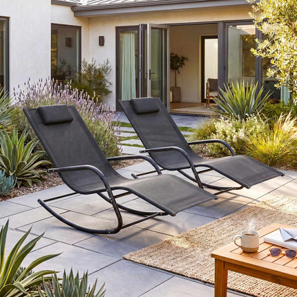 Outdoor Rocking Chair, Black, 160kg Capacity, Ergonomic Design