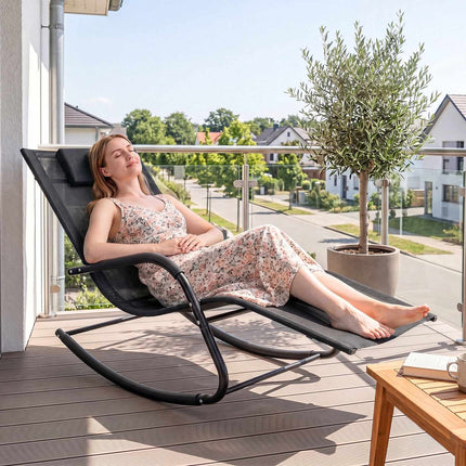 Outdoor Rocking Chair, Black, 160kg Capacity, Ergonomic Design
