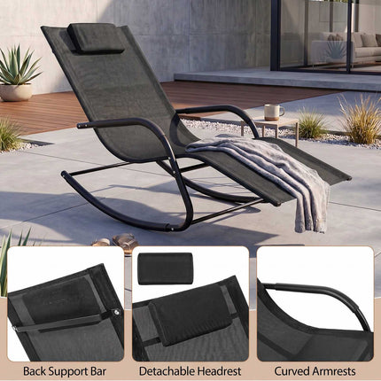 Outdoor Rocking Chair, Black, 160kg Capacity, Ergonomic Design