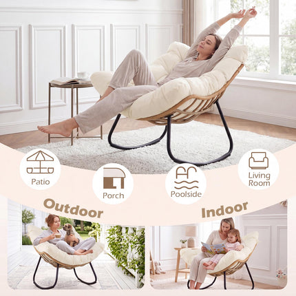 Outdoor Rocking Chair, PE Rattan, Cushion, 140 kg