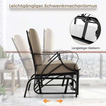 Outdoor Rocking Chair with Cushion, Metal Frame, Brown