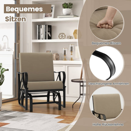 Outdoor Rocking Chair with Cushion, Metal Frame, Brown