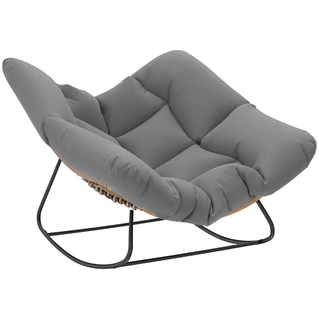 Outdoor Rocking Chair with Cushion, Weather-Resistant Wicker