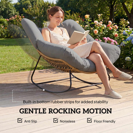 Outdoor Rocking Chair with Cushion, Weather-Resistant Wicker