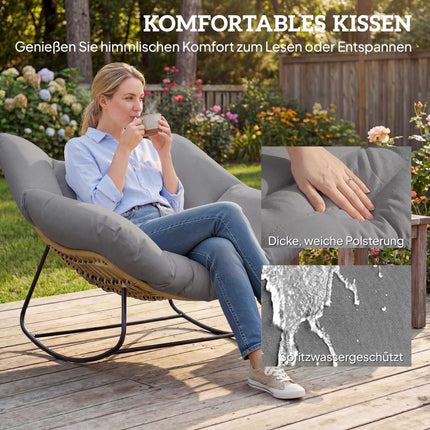 Outdoor Rocking Chair with Cushion, Weather-Resistant Wicker