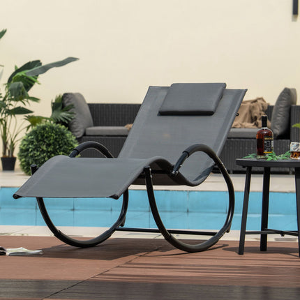 Outdoor Rocking Lounge Chair – Removable Headrest, 350 lb