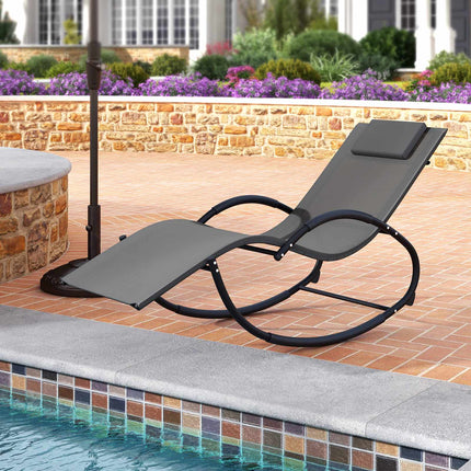 Outdoor Rocking Lounge Chair – Removable Headrest, 350 lb