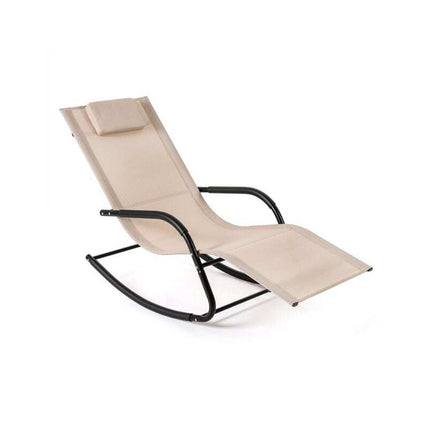Outdoor Rocking Lounger with Removable Headrest, 160 kg Capacity, Beige