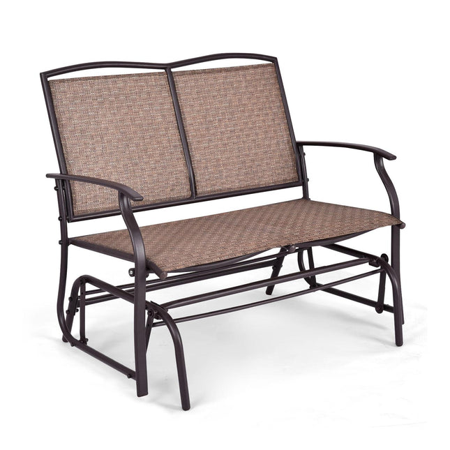 Outdoor Rocking Loveseat, 2-Person Steel Frame, Brown