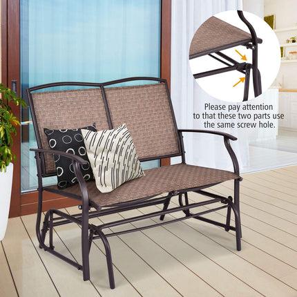 Outdoor Rocking Loveseat, 2-Person Steel Frame, Brown