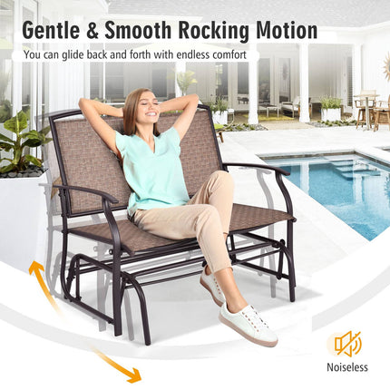 Outdoor Rocking Loveseat, 2-Person Steel Frame, Brown