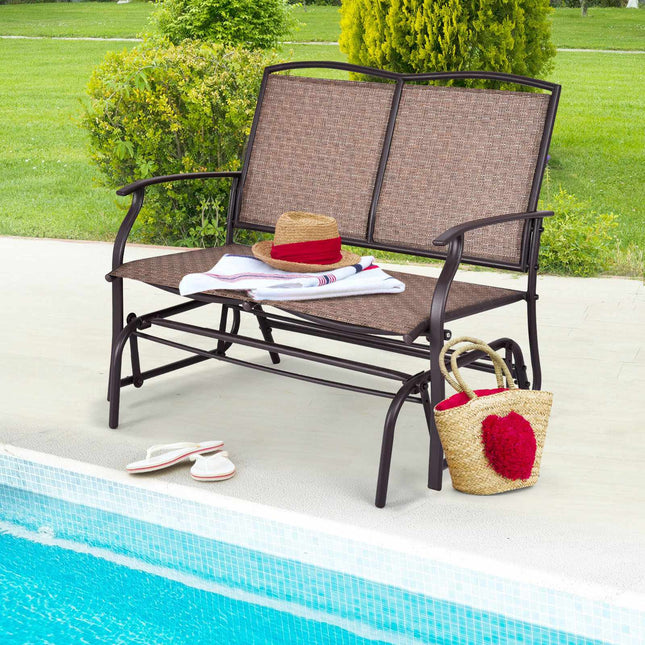 Outdoor Rocking Loveseat, 2-Person Steel Frame, Brown