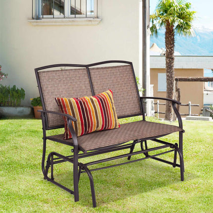 Outdoor Rocking Loveseat, 2-Person Steel Frame, Brown