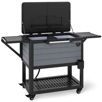 Outdoor Rolling Cooler Cart with Shelves & Bottle Opener