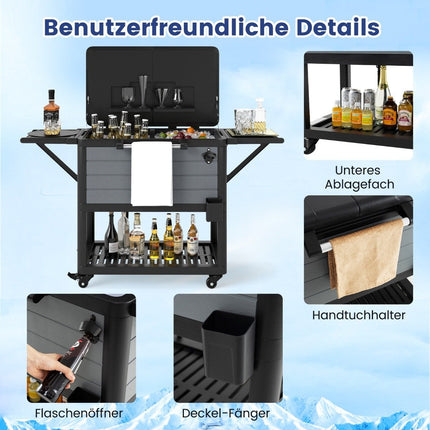 Outdoor Rolling Cooler Cart with Shelves & Bottle Opener