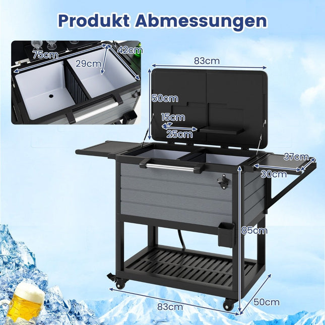 Outdoor Rolling Cooler Cart with Shelves & Bottle Opener