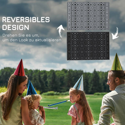Reversible outdoor rug, water-repellent, 182x274cm, black/grey