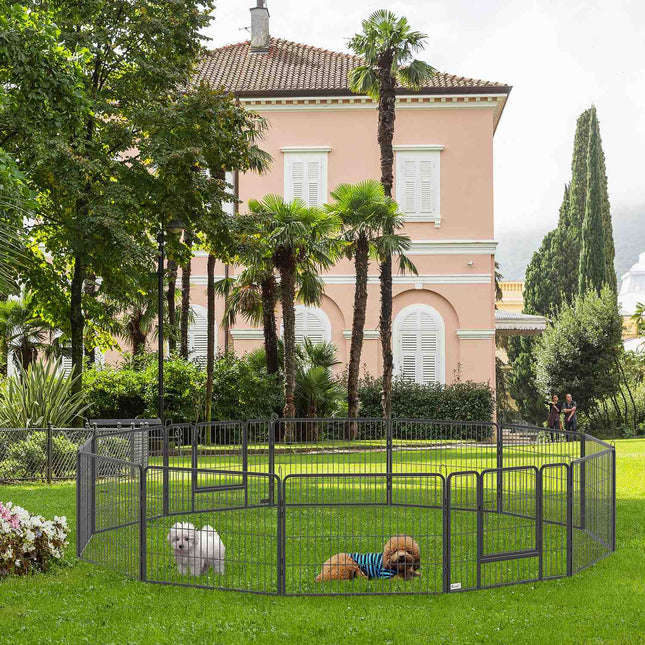 Outdoor dog playpen - 12-panel steel, black, 60 cm high