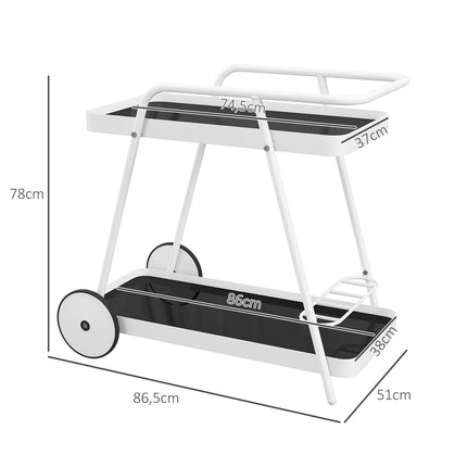 2-story outdoor serving trailer with wine rack, black and white