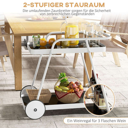 2-story outdoor serving trailer with wine rack, black and white