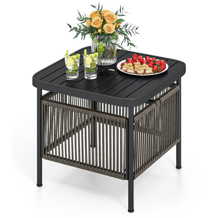 Outdoor Side Table, Weatherproof Rattan, 56x56x49 cm