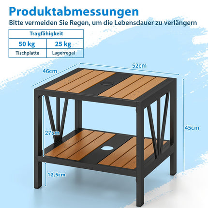 Outdoor Side Table with Umbrella Hole, Metal, 52x46x45 cm