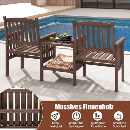 Outdoor Sofa with 2-Tier Table & Umbrella Hole, Brown