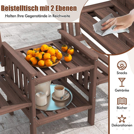 Outdoor Sofa with 2-Tier Table & Umbrella Hole, Brown