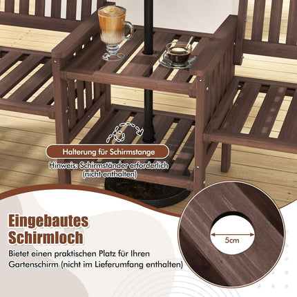 Outdoor Sofa with 2-Tier Table & Umbrella Hole, Brown