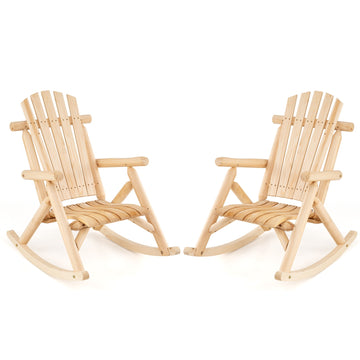 Outdoor Solid Wood Rocking Chair with High Backrest, Slatted Base, Natural