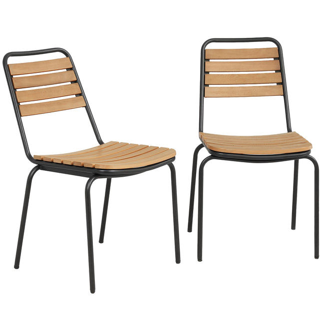 Outdoor Stackable Garden Chairs, 2-Piece Set, Steel & Wood